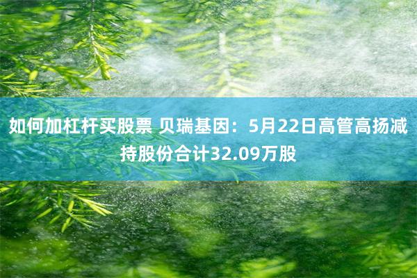 如何加杠杆买股票 贝瑞基因：5月22日高管高扬减持股份合计32.09万股