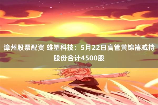 漳州股票配资 雄塑科技：5月22日高管黄锦禧减持股份合计4500股
