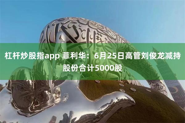 杠杆炒股指app 菲利华：6月25日高管刘俊龙减持股份合计5000股