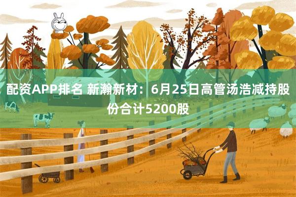 配资APP排名 新瀚新材：6月25日高管汤浩减持股份合计5200股