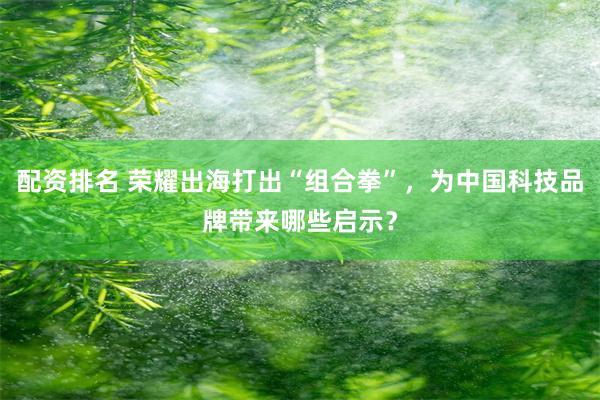 配资排名 荣耀出海打出“组合拳”，为中国科技品牌带来哪些启示？