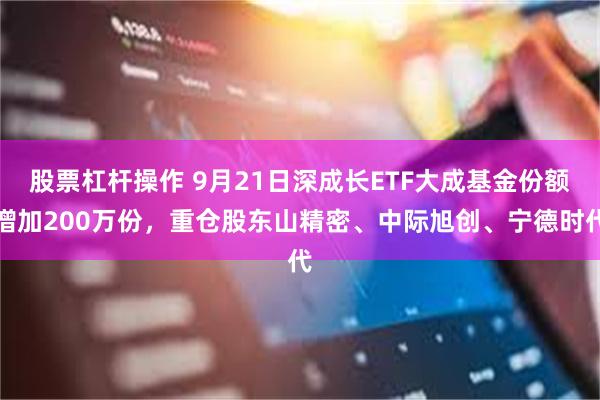股票杠杆操作 9月21日深成长ETF大成基金份额增加200万份，重仓股东山精密、中际旭创、宁德时代